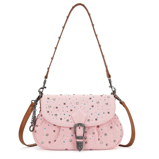 Wrangler Western Rhinestone Denim Flap Crossbody Shoulder Bag
