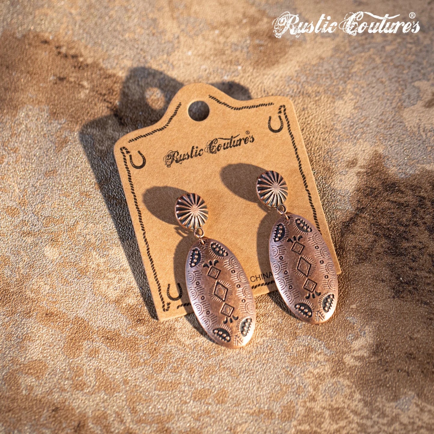 RUSTIC COUTURES NAVAJO BRONZE OVAL SHAPE DANGLING EARRINGS