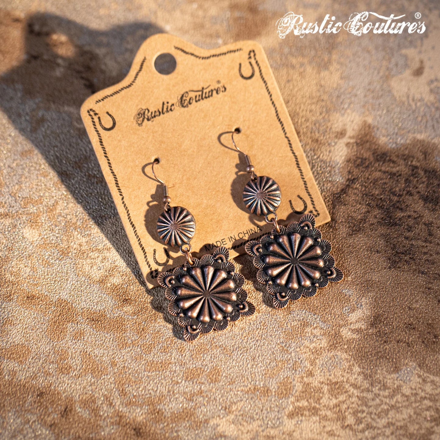 RUSTIC COUTURES NAVAJO SQUARE CONCHO DANGLING EARRINGS