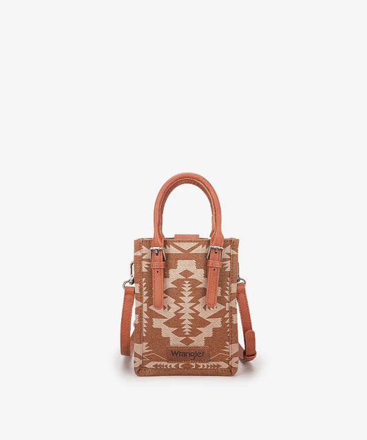 WRANGLER ALL-OVER AZTEC PRINT CANVAS PHONE PURSE