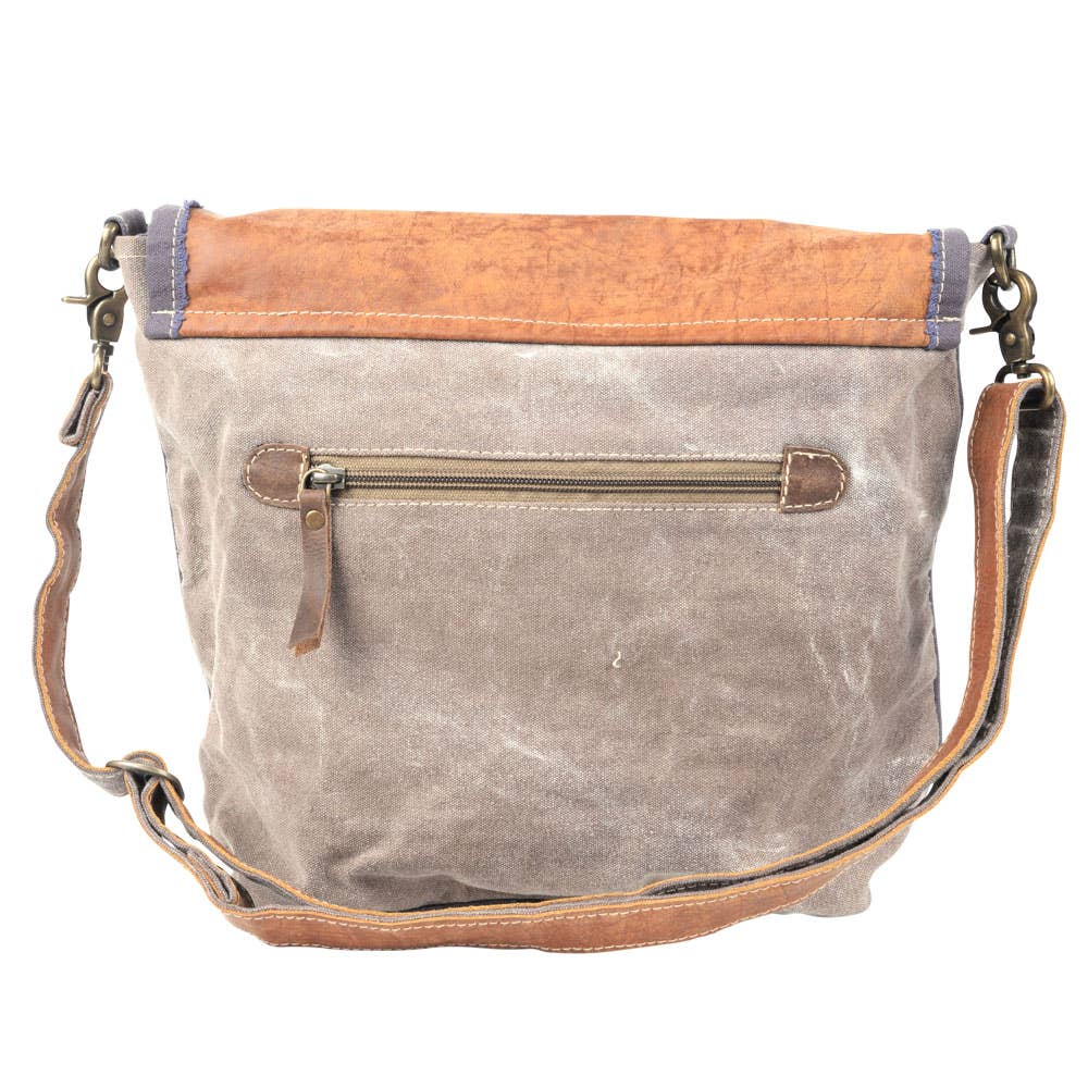 Vintage 1986 Canvas Shoulder Bag With Leather Trim And Flap