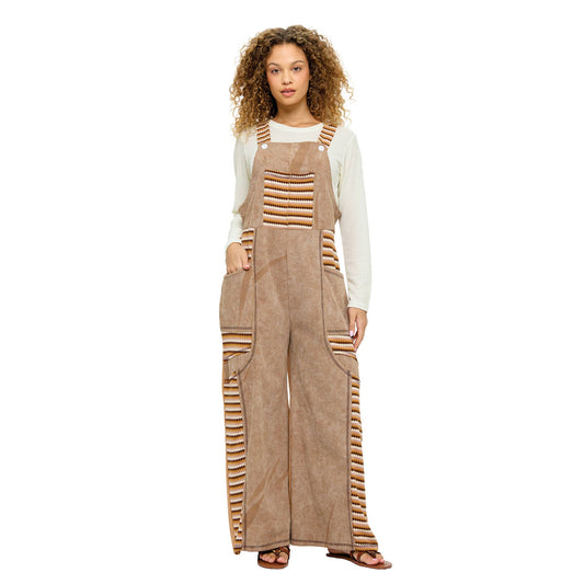 Overall Boho Ribbed Patchwork Striped