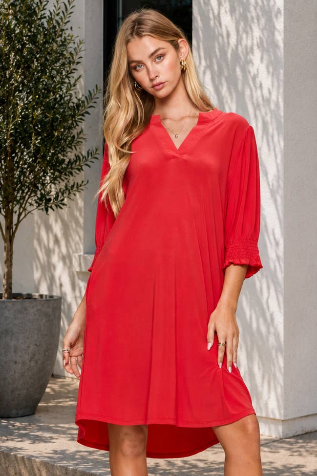 Smocked Sleeve Lizzy Collar Shirt Dress