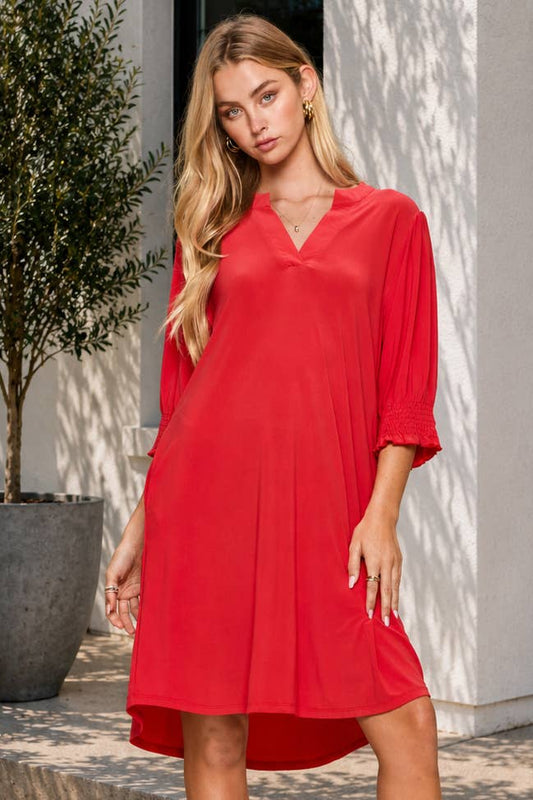Smocked Sleeve Lizzy Collar Shirt Dress