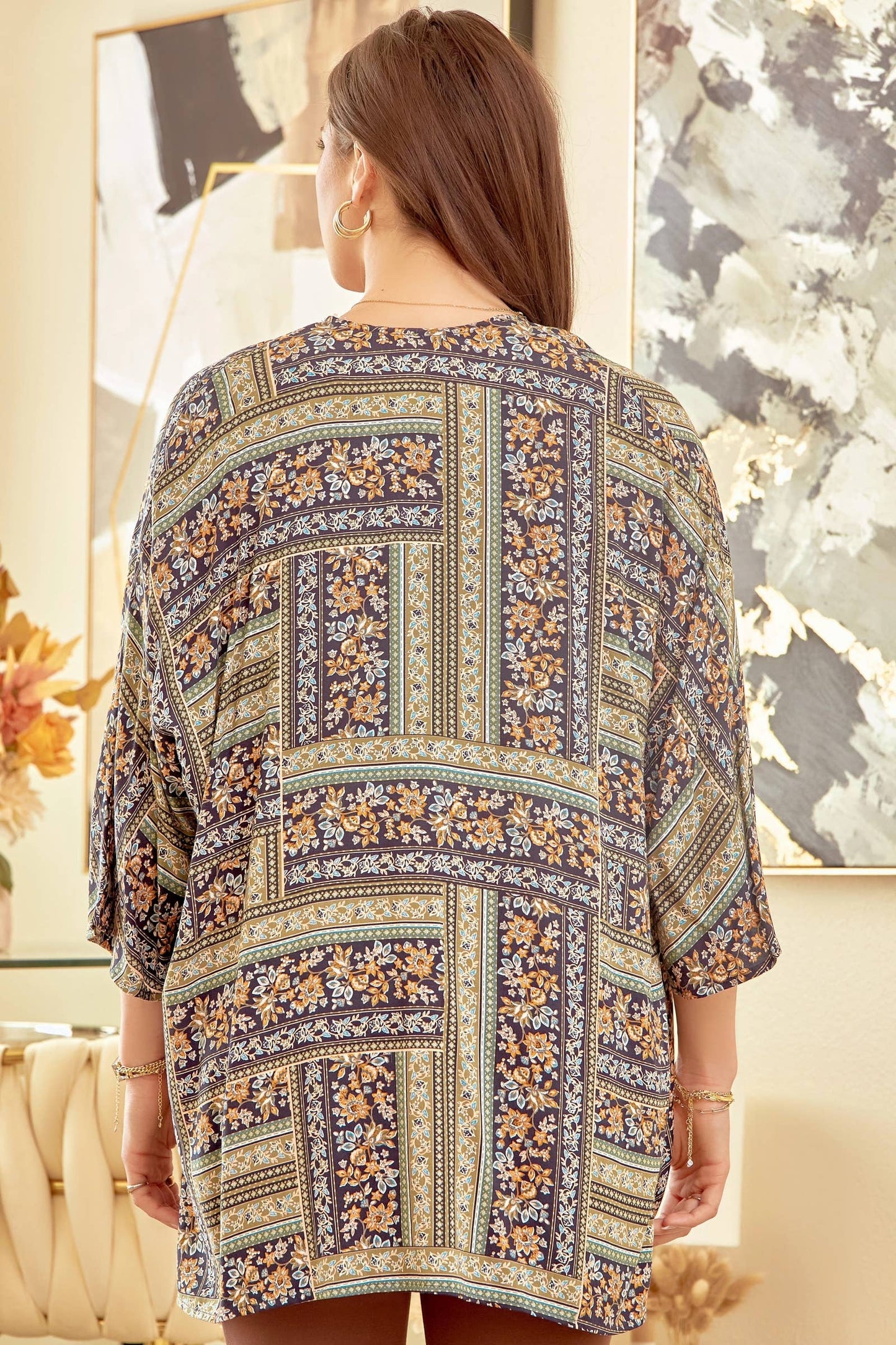 Floral Print Open Front Kimono