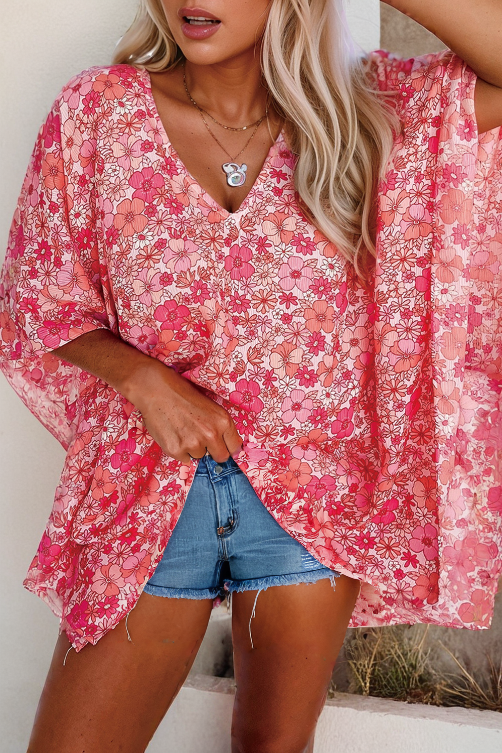 Aapparella - Women Boho Floral V Neck Kimono Style Blouse | S-XL