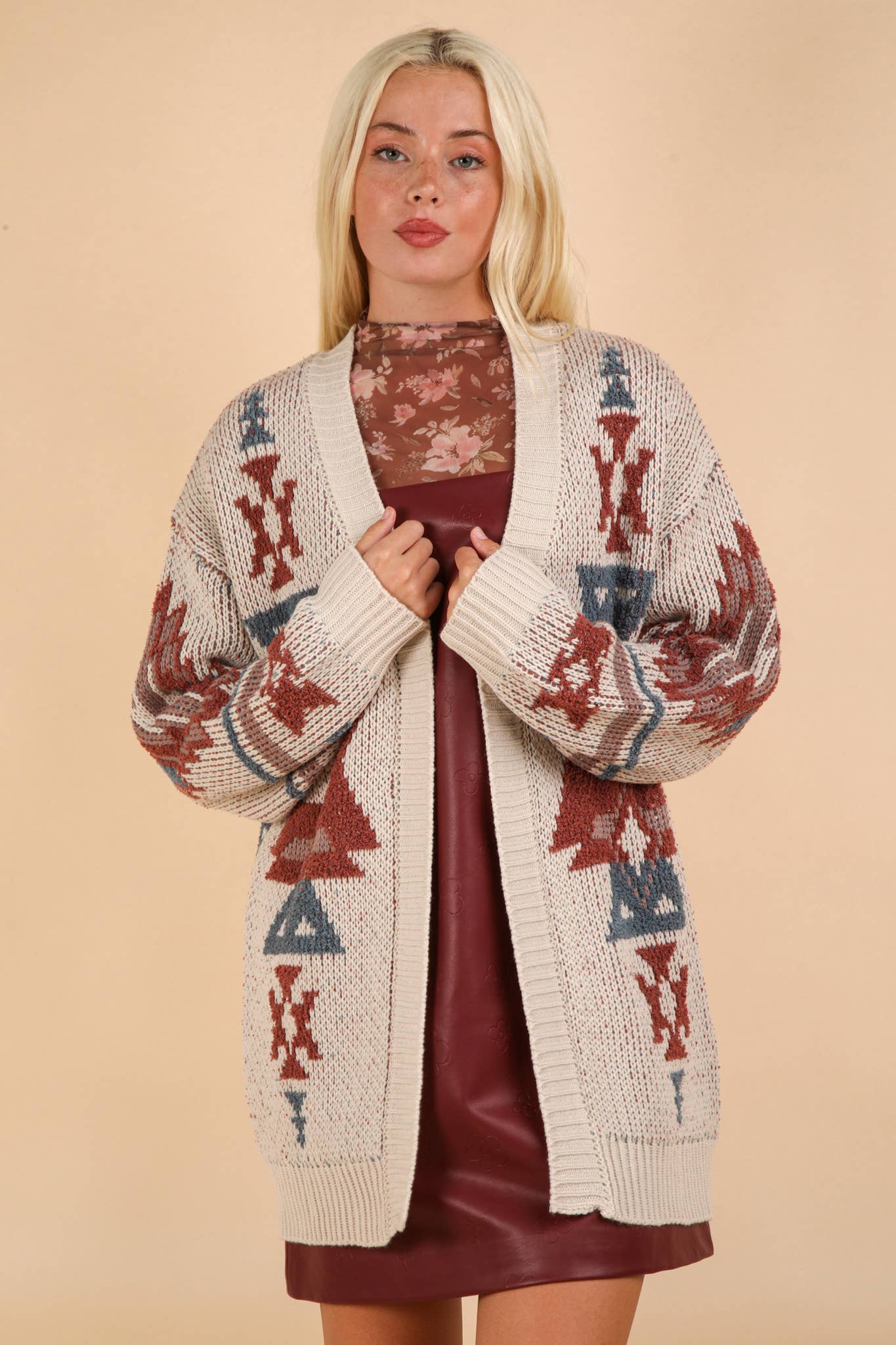 Aztec Printed Knit Sweater Cardigan