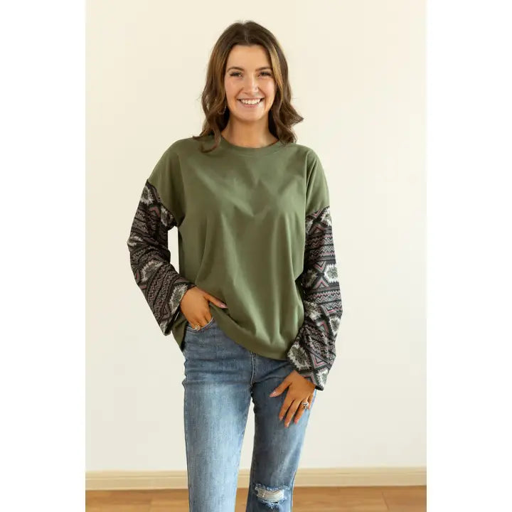 Fleece Top with Aztec Sleeves