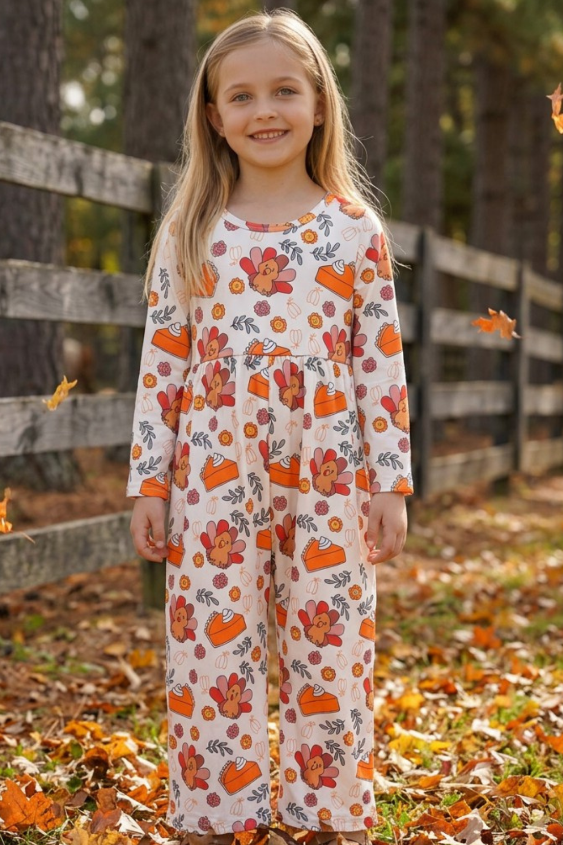 Turkey printed girls jumpsuit