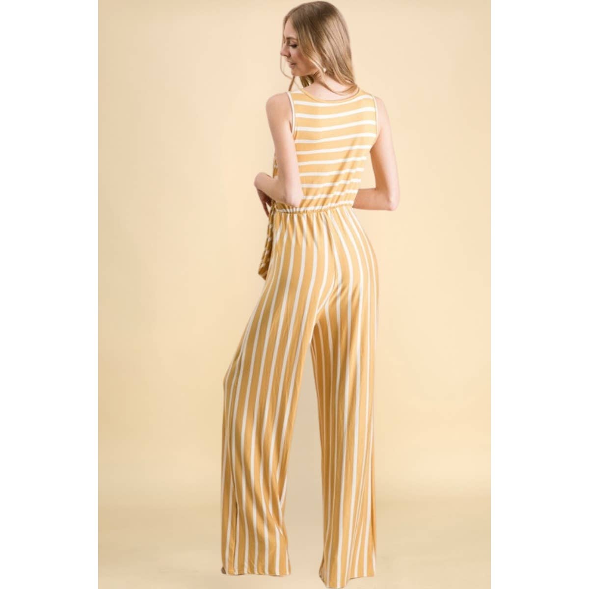 Striped Tie Keyhole Back Jumpsuit