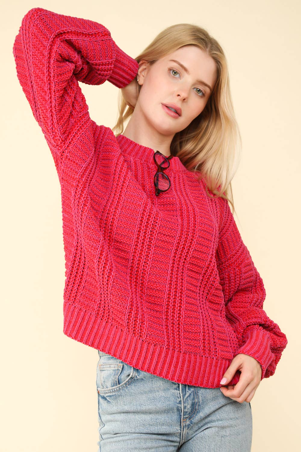 Two Tone Cozy Sweater Knit Top