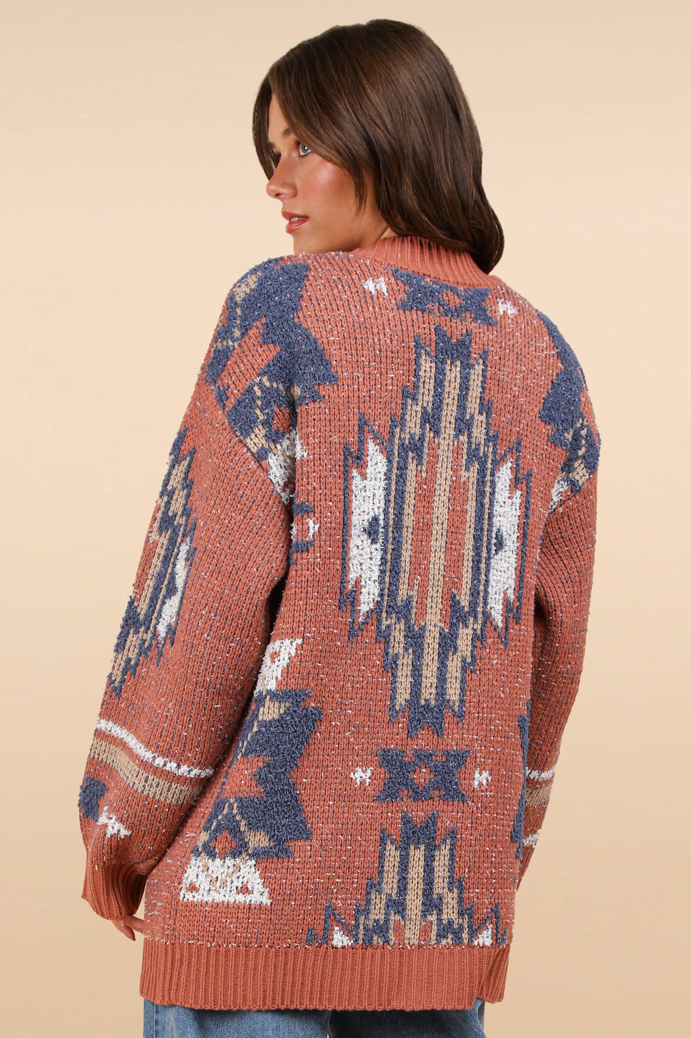 Aztec Printed Knit Sweater Cardigan