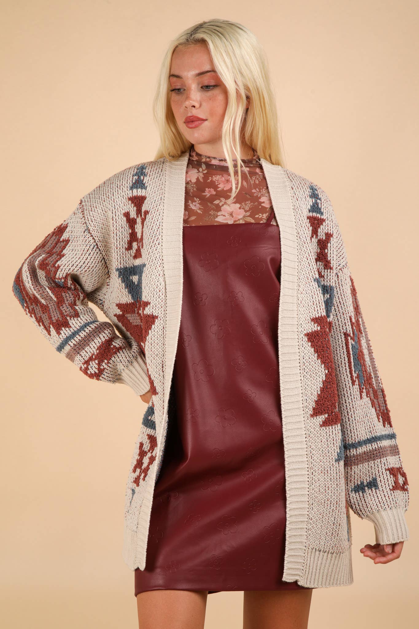 Aztec Printed Knit Sweater Cardigan