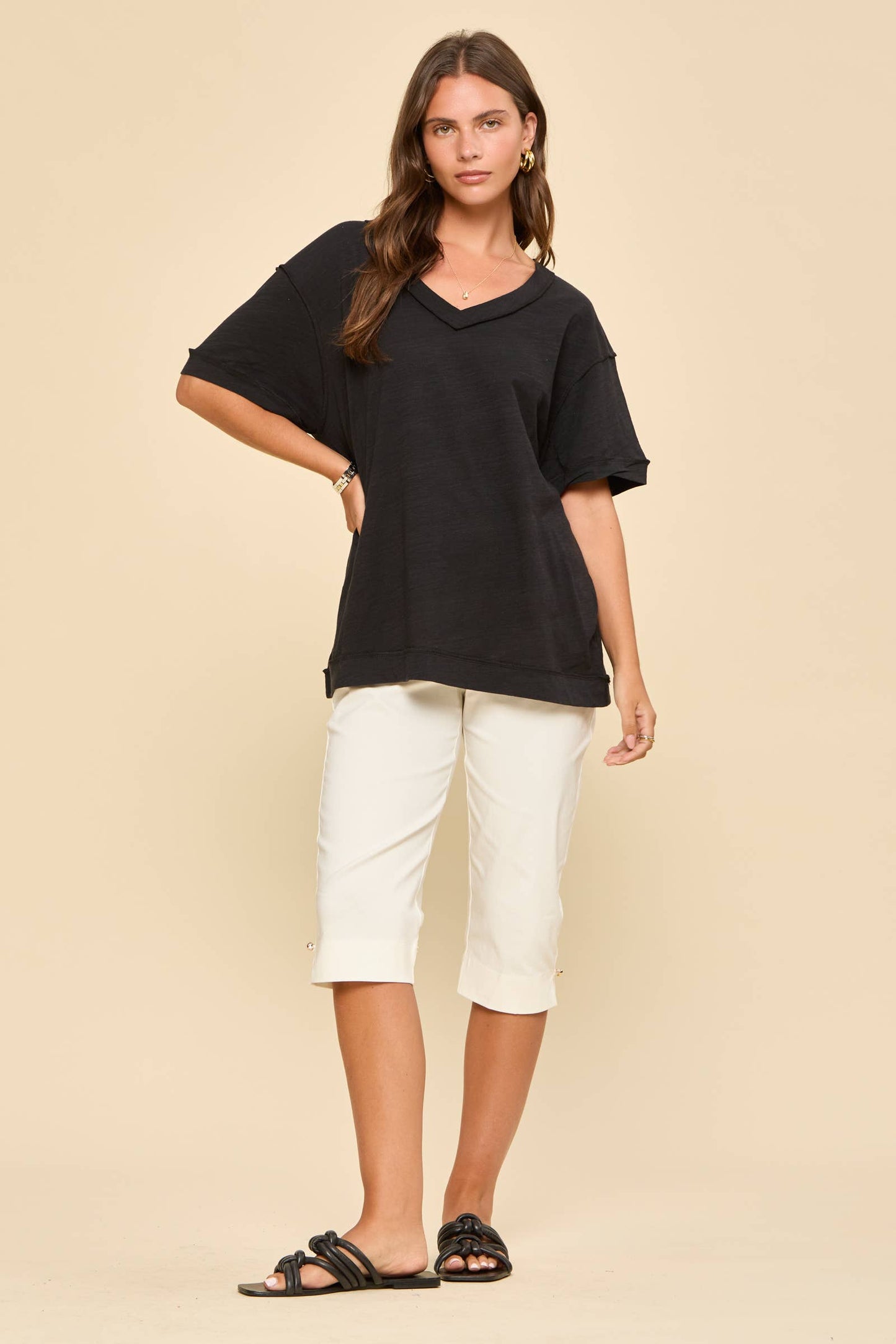 V-Neck Cotton Knit Top
