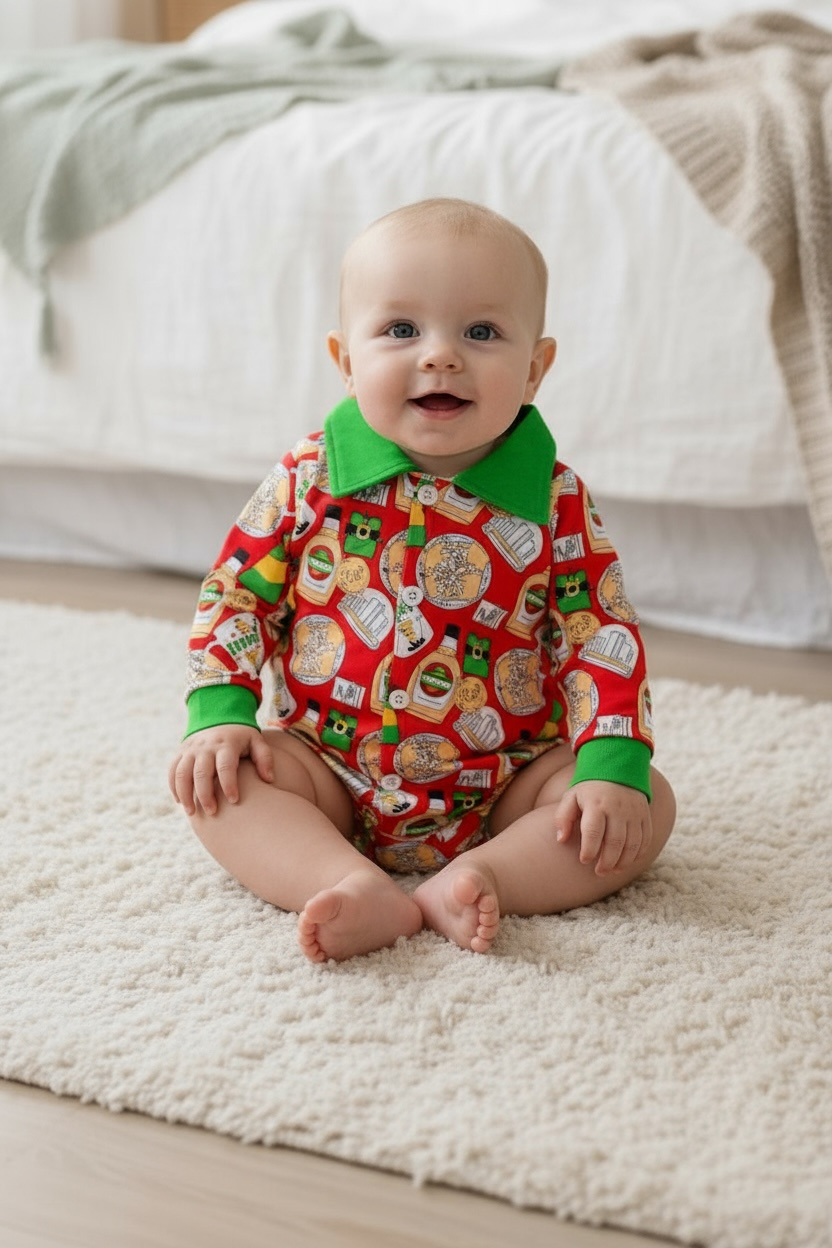Multi-printed baby bodysuit w/collar. LR060704