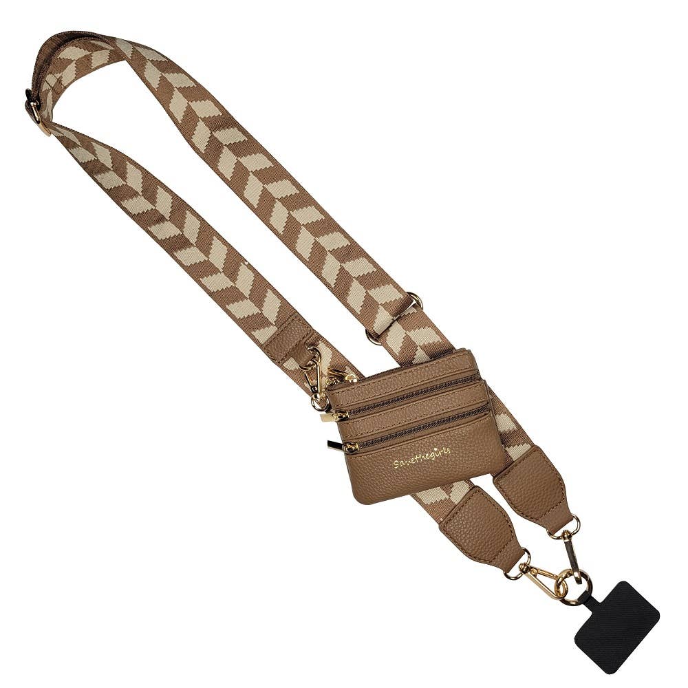 Save The Girls - Clip & Go Crossbody Strap w/Zippered Pouch: Blk/Crm Chevron