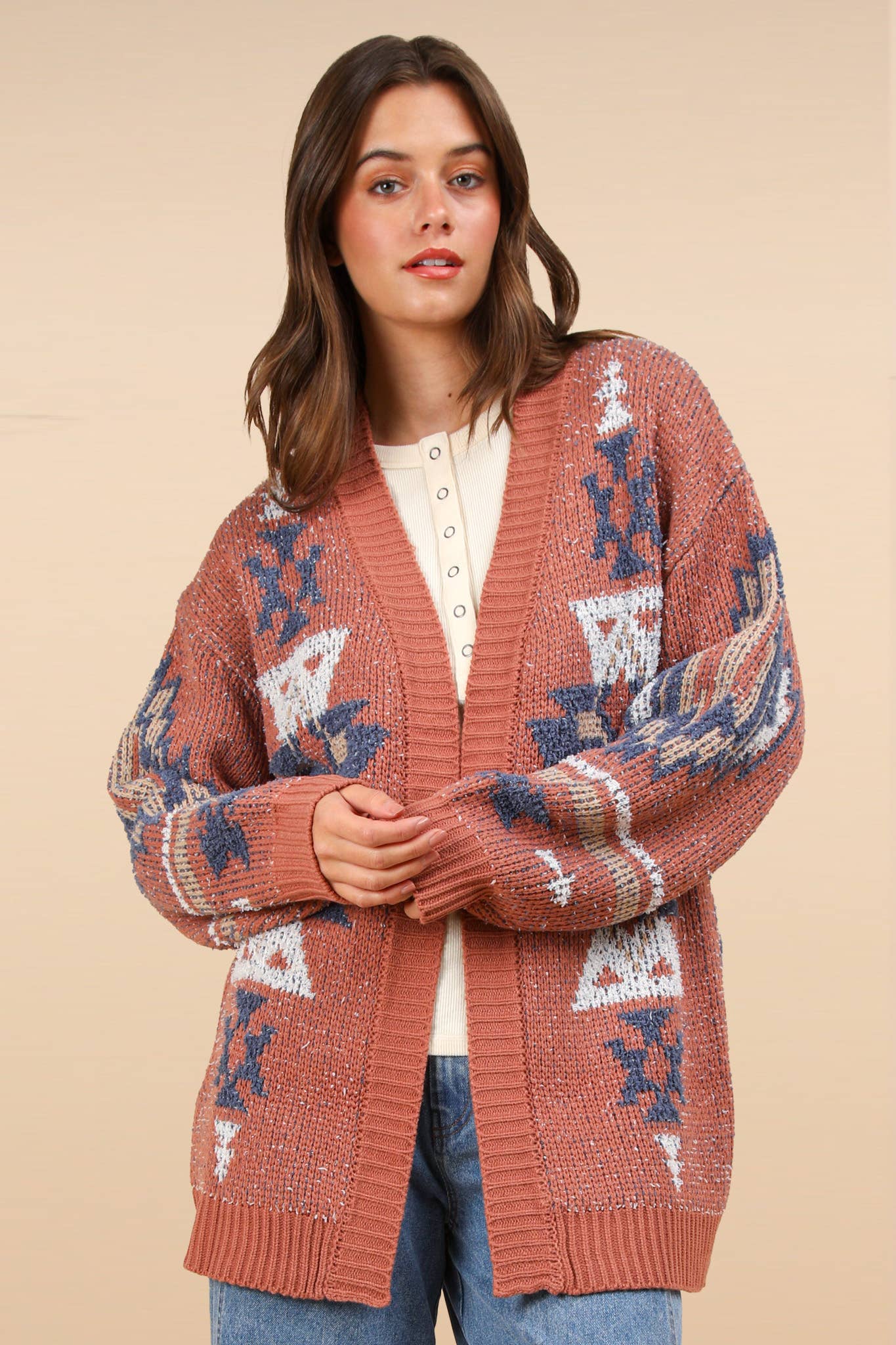 Aztec Printed Knit Sweater Cardigan