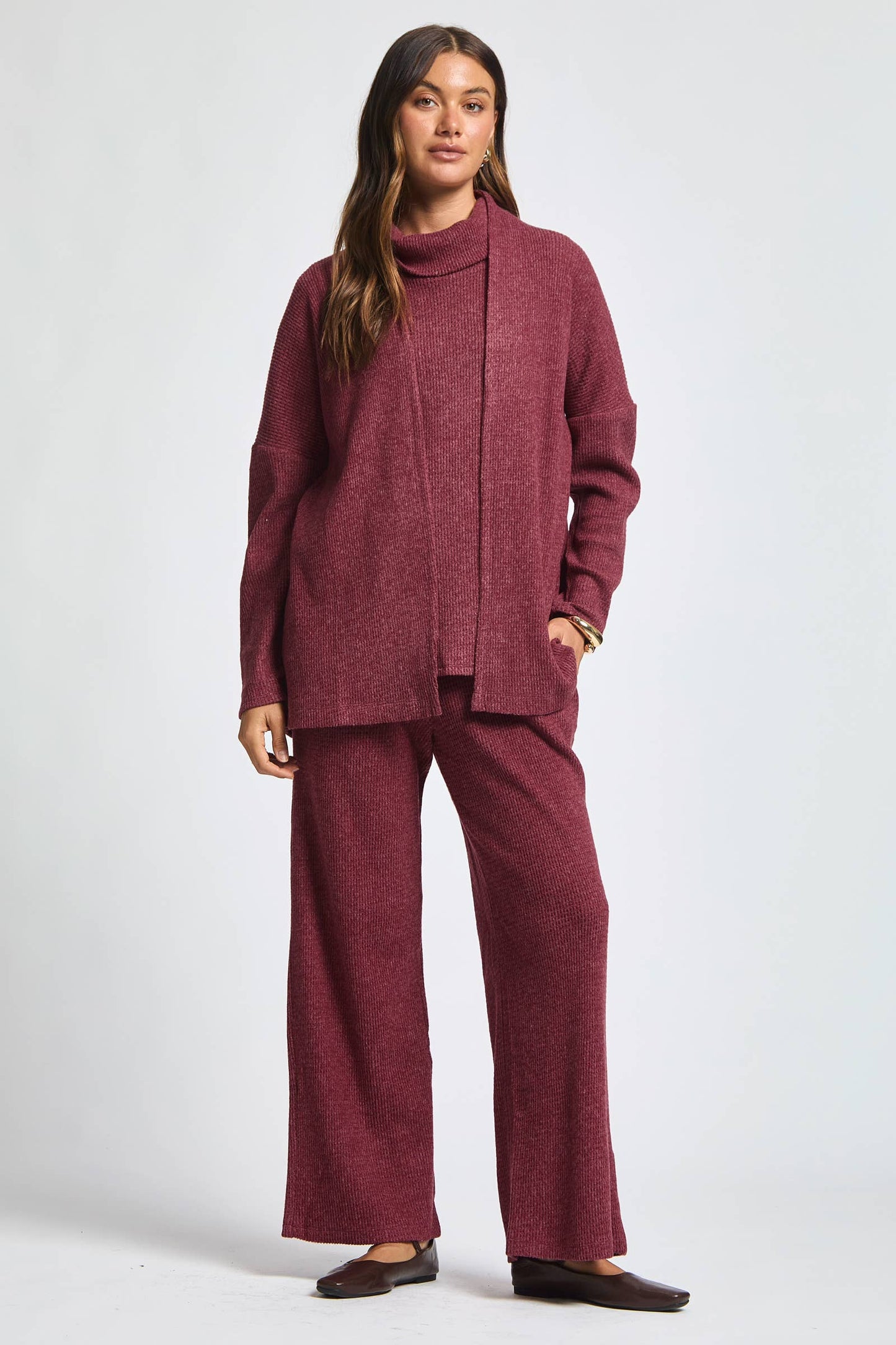 Dear Scarlett - 3 Piece Set Cowl Neck Tank Top + Cardigan + Pants