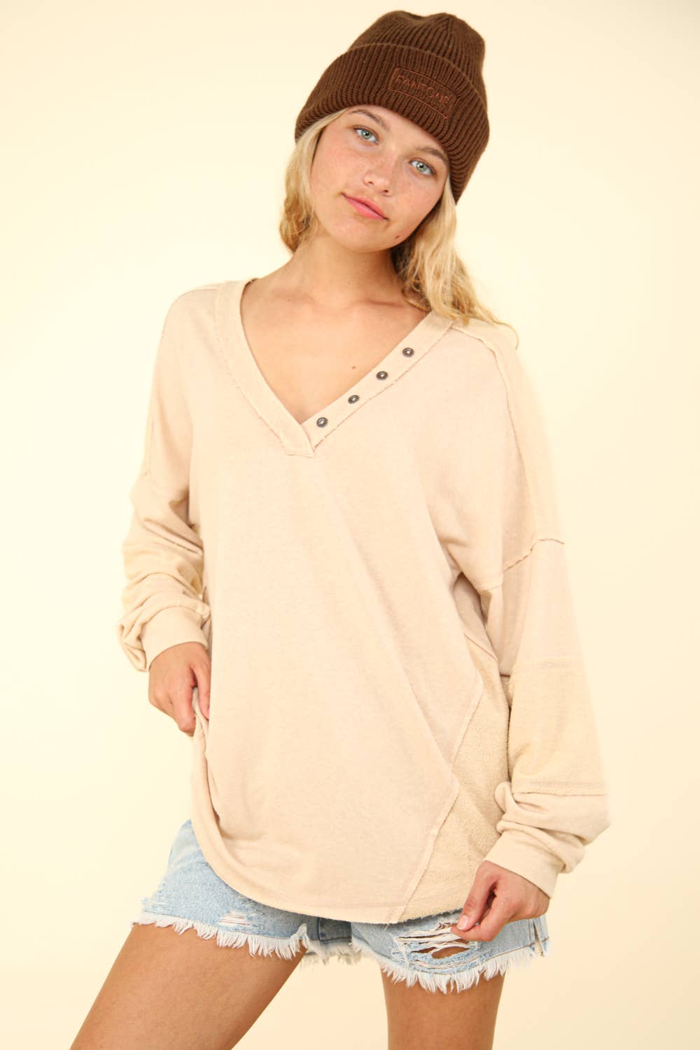 Knit V-Neck Oversized Top