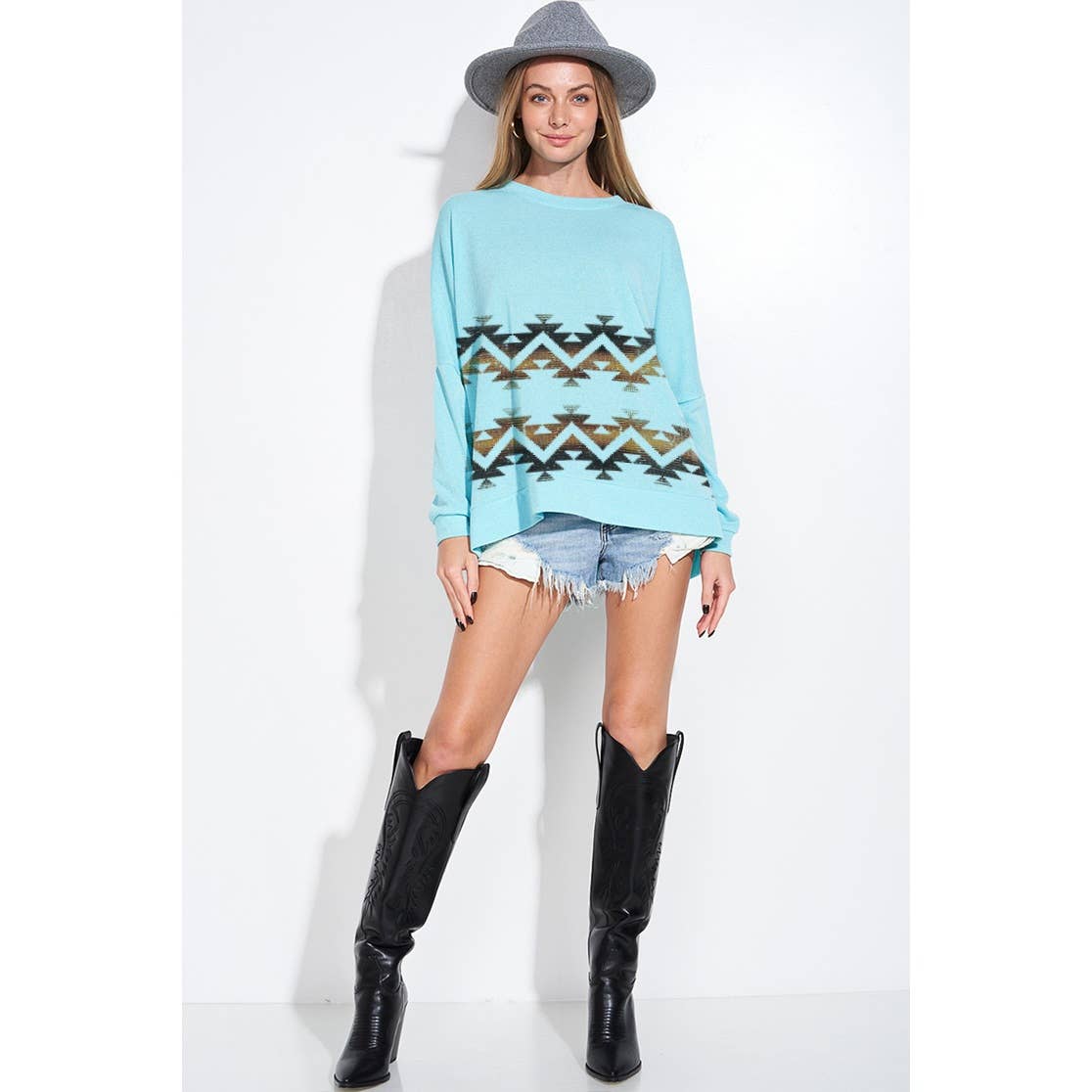 Zig zag print long sleeve knit top