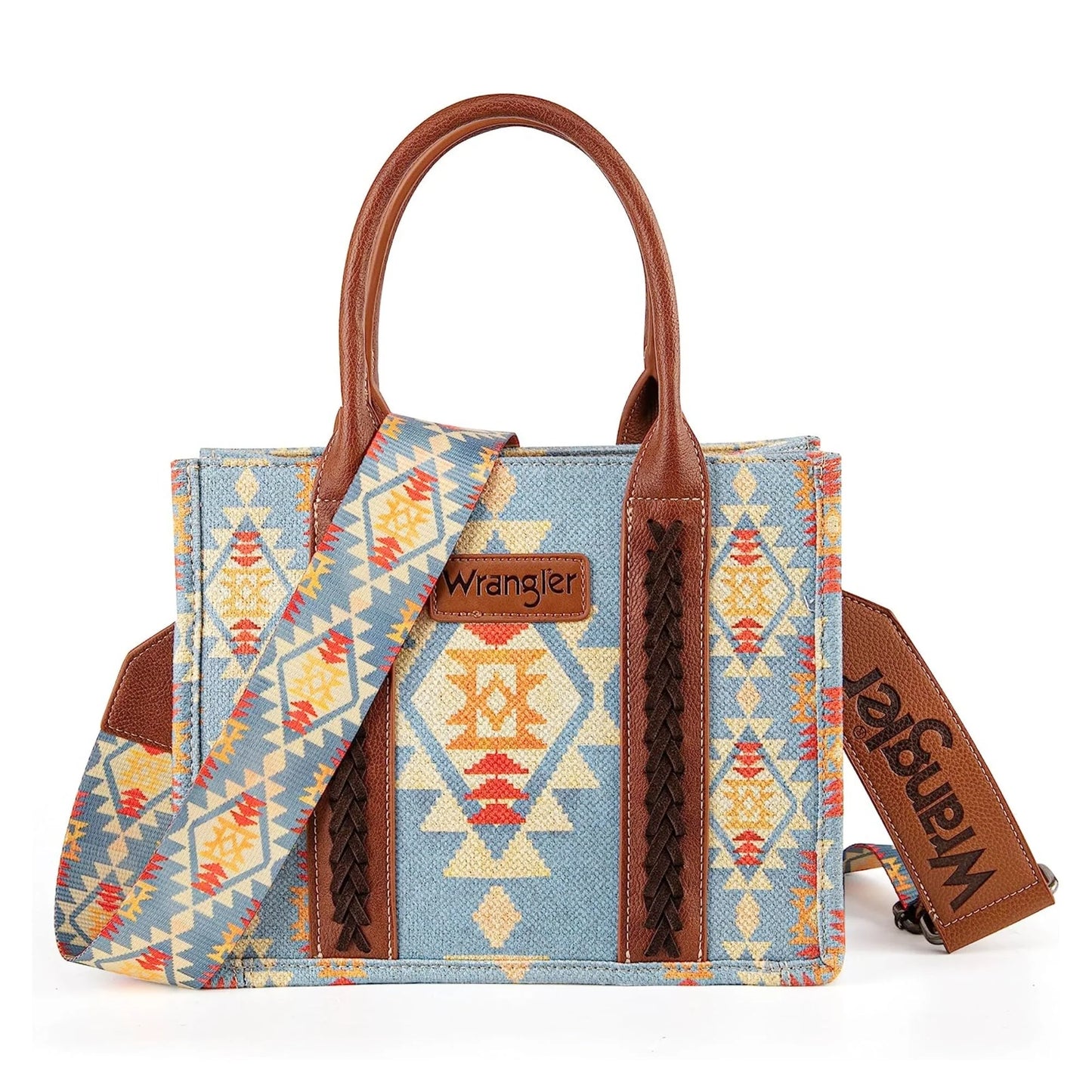 WRANGLER ALL-OVER AZTEC DUAL SIDED PRINT CROSSBODY CANVAS TOTES