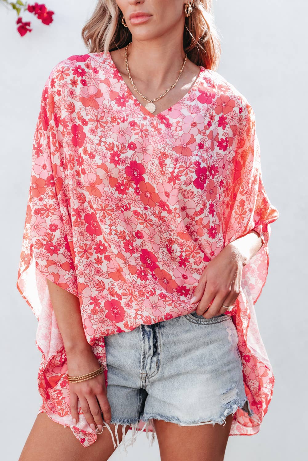 Aapparella - Women Boho Floral V Neck Kimono Style Blouse | S-XL