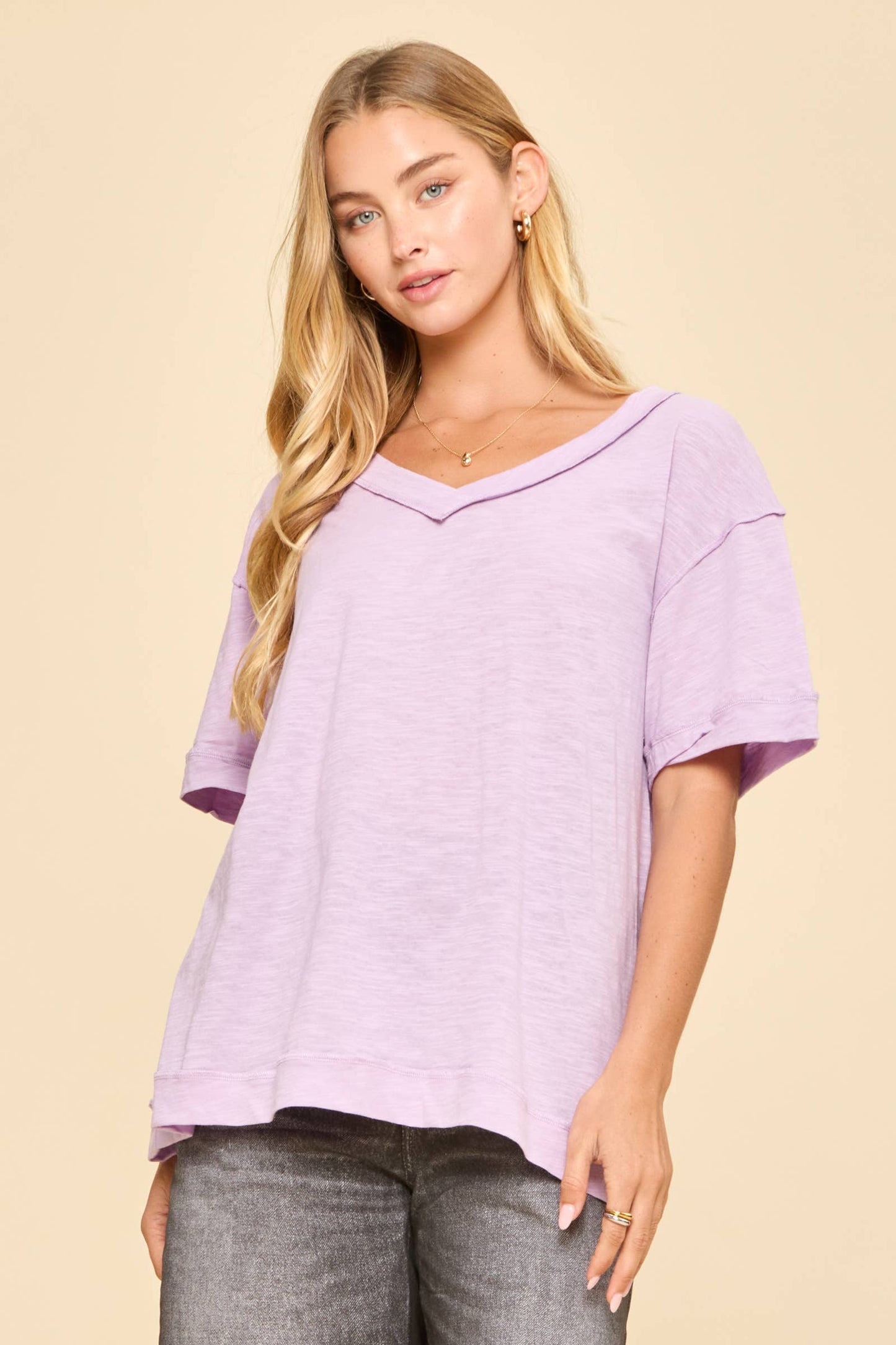 V-Neck Cotton Knit Top