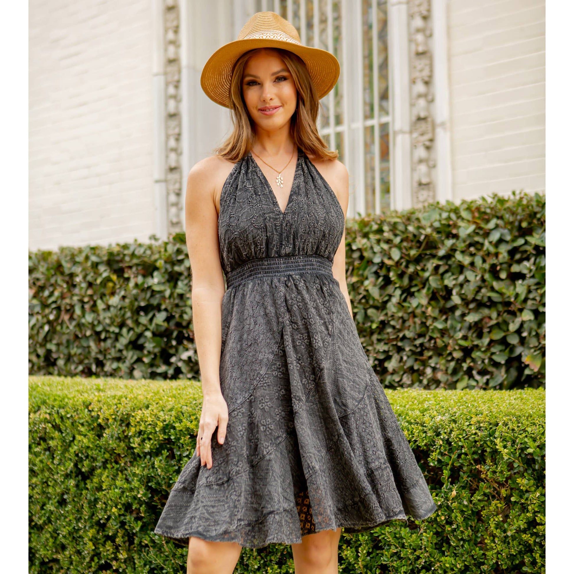 Halter Neck Babydoll Dress - Charcoal / S Halter Neck Babydoll Dress - Charcoal / S