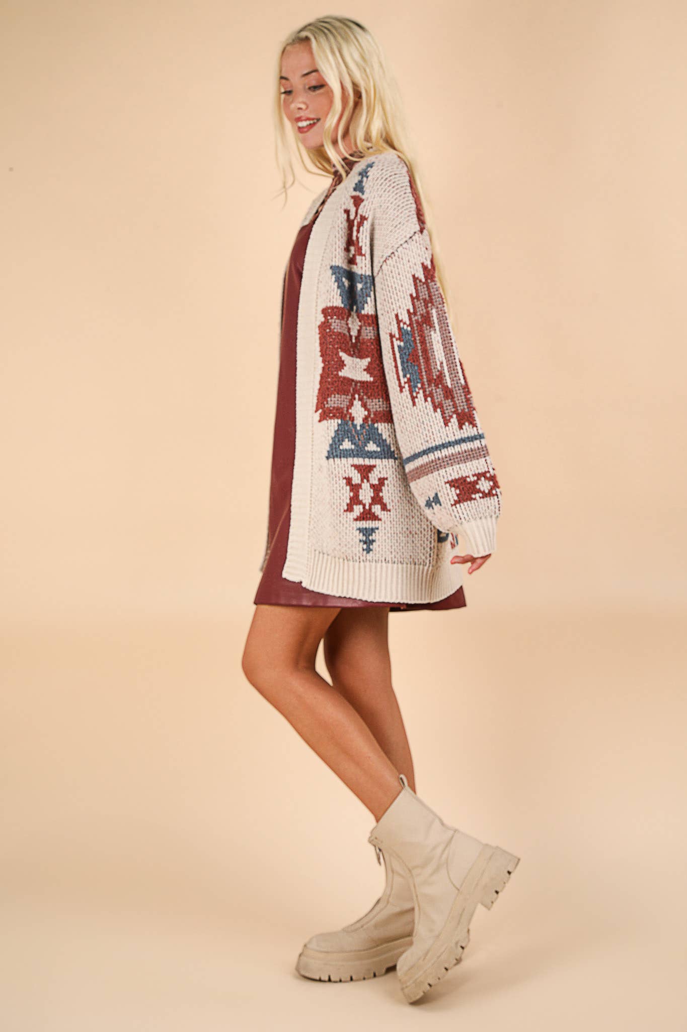 Aztec Printed Knit Sweater Cardigan