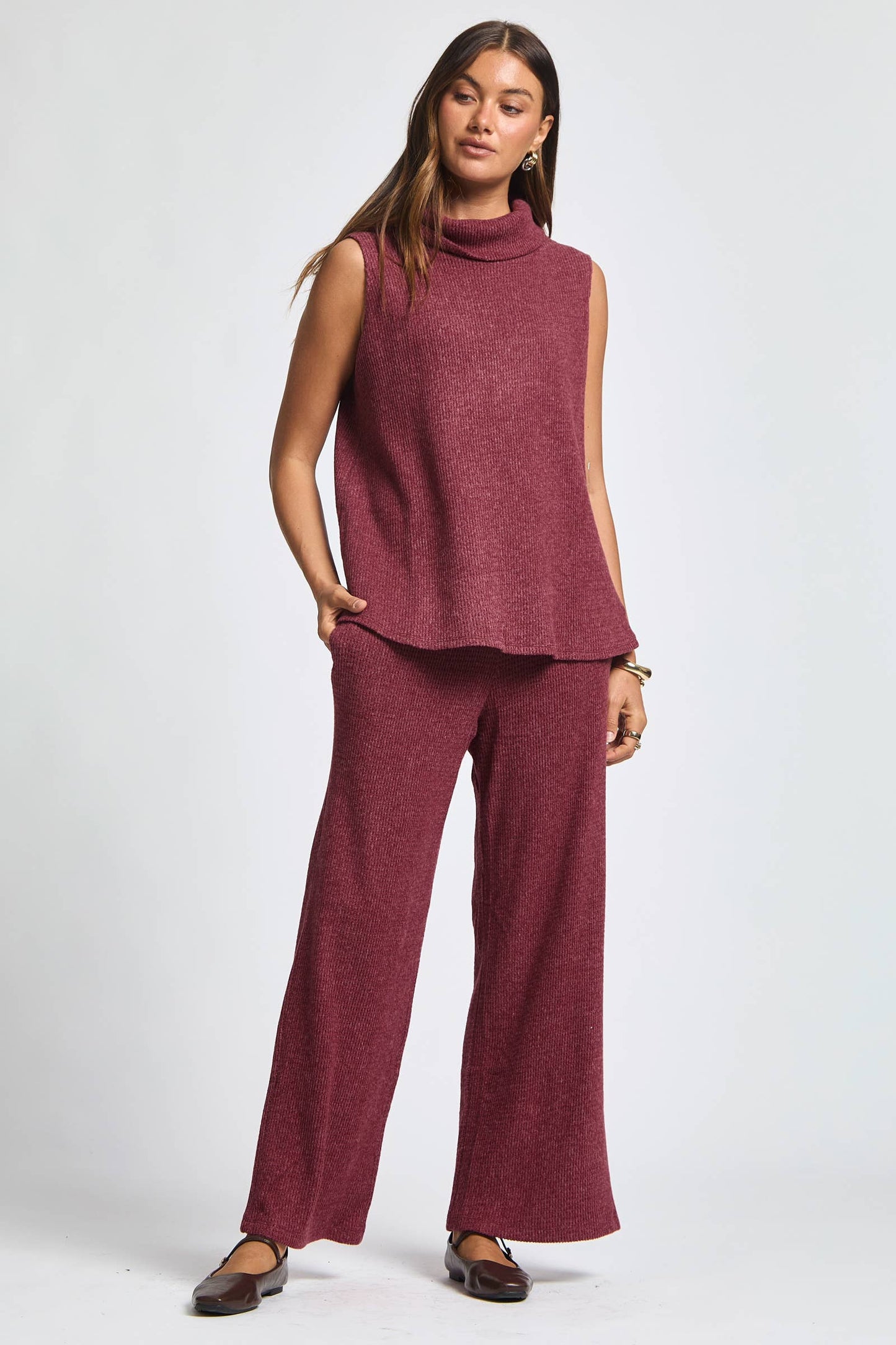 Dear Scarlett - 3 Piece Set Cowl Neck Tank Top + Cardigan + Pants
