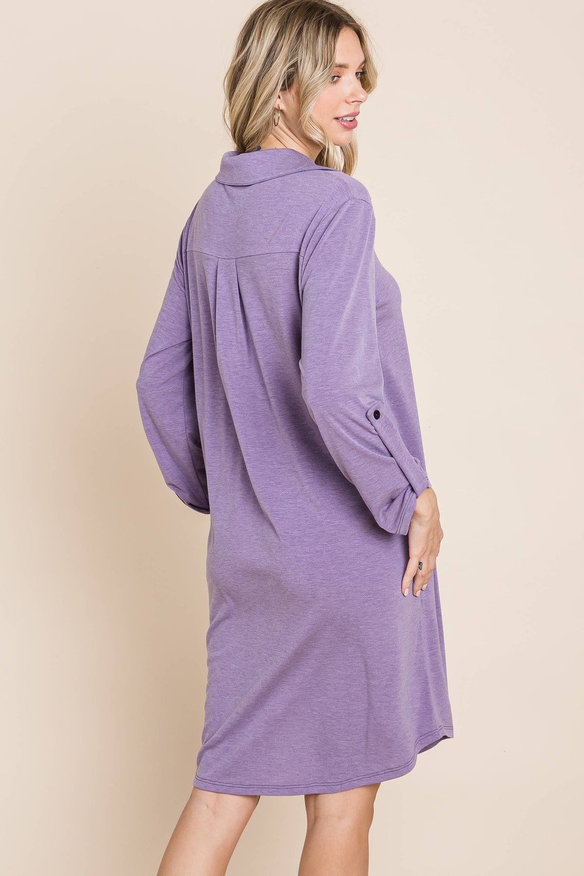 Solid Button Up Knee Dress