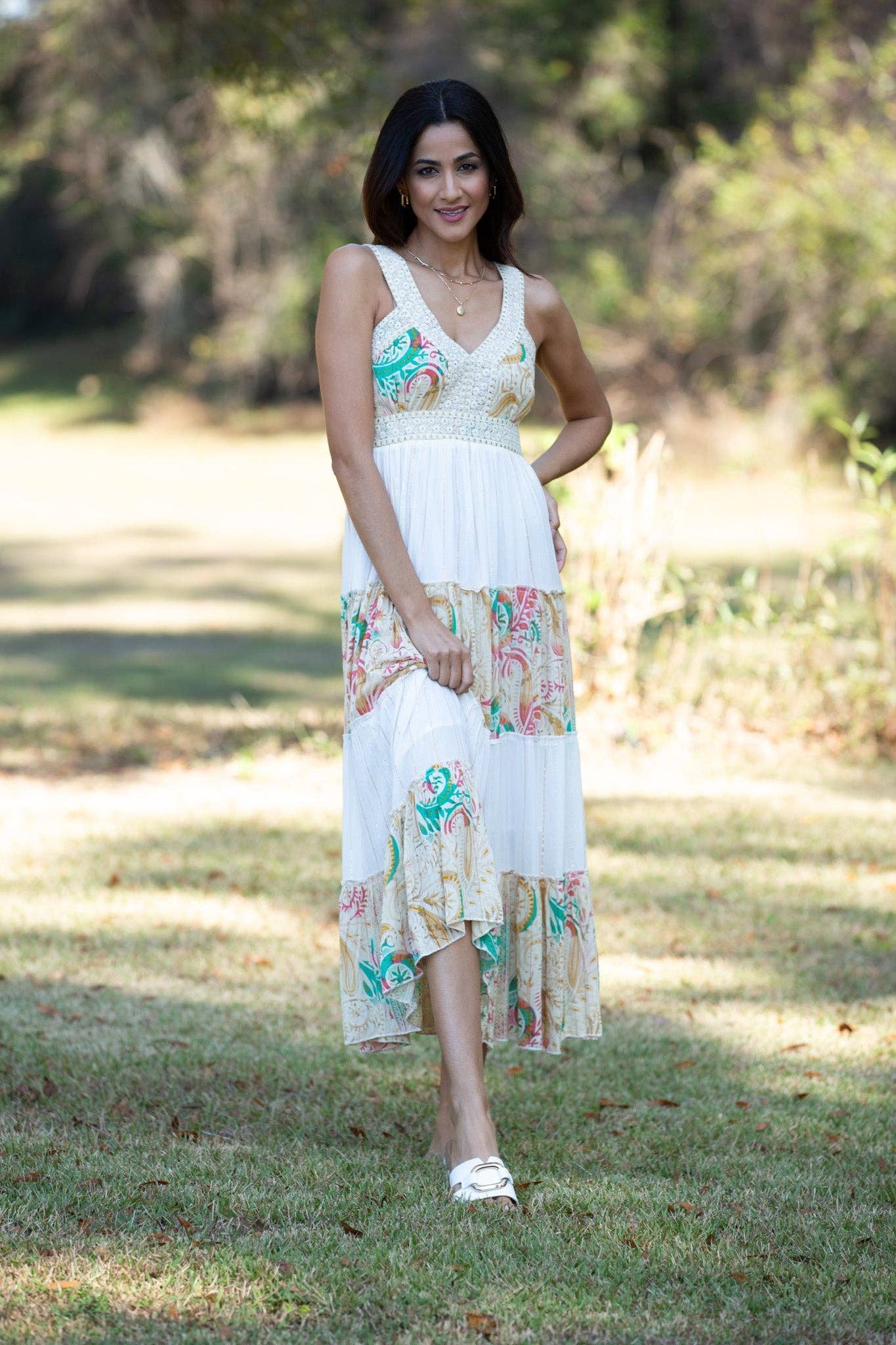 White Tiered Bohemian Maxi Dress