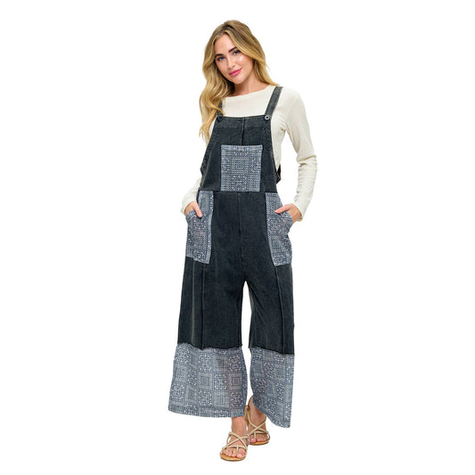 Overall Vintage Washed Colorblock Lace Applique