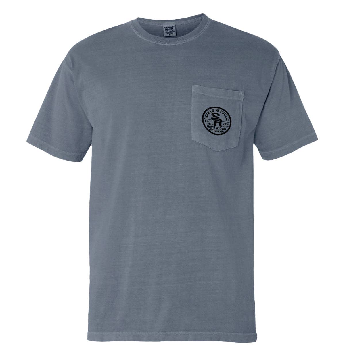 Proud Blue Collar American (Classic): Comfort Colors Pocket Tee / Blue Jean / L