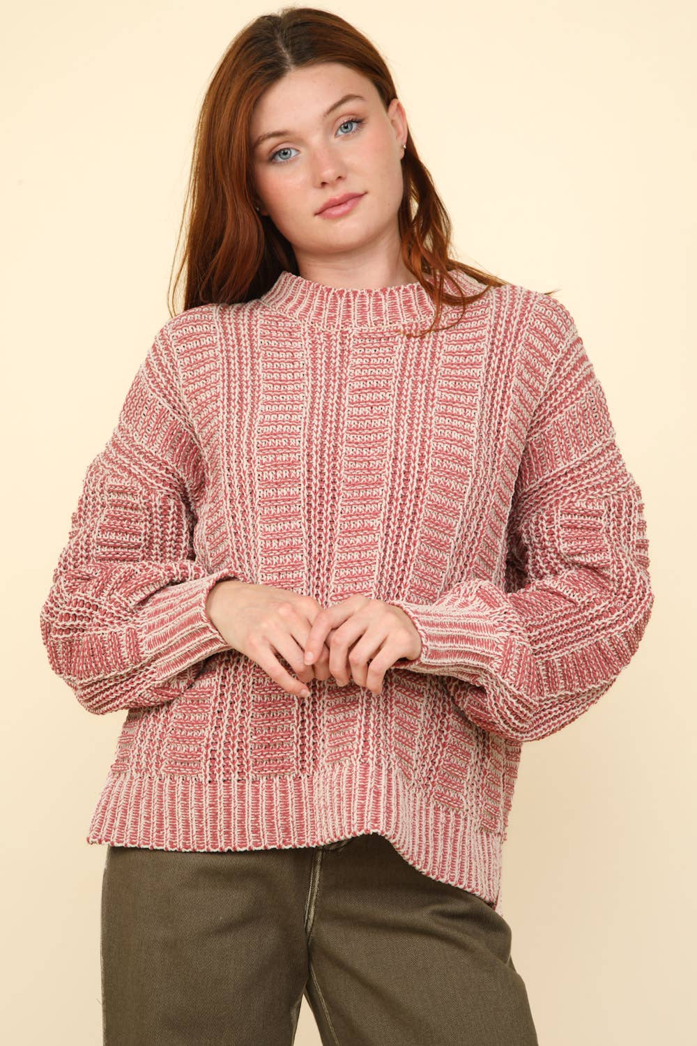 Two Tone Cozy Sweater Knit Top