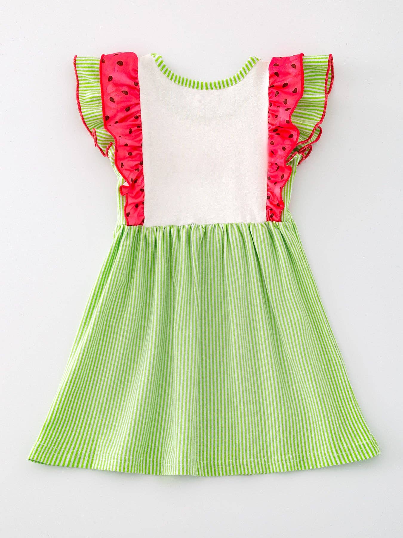 Girls Ice Cream Print Striped Ruffle Dress
