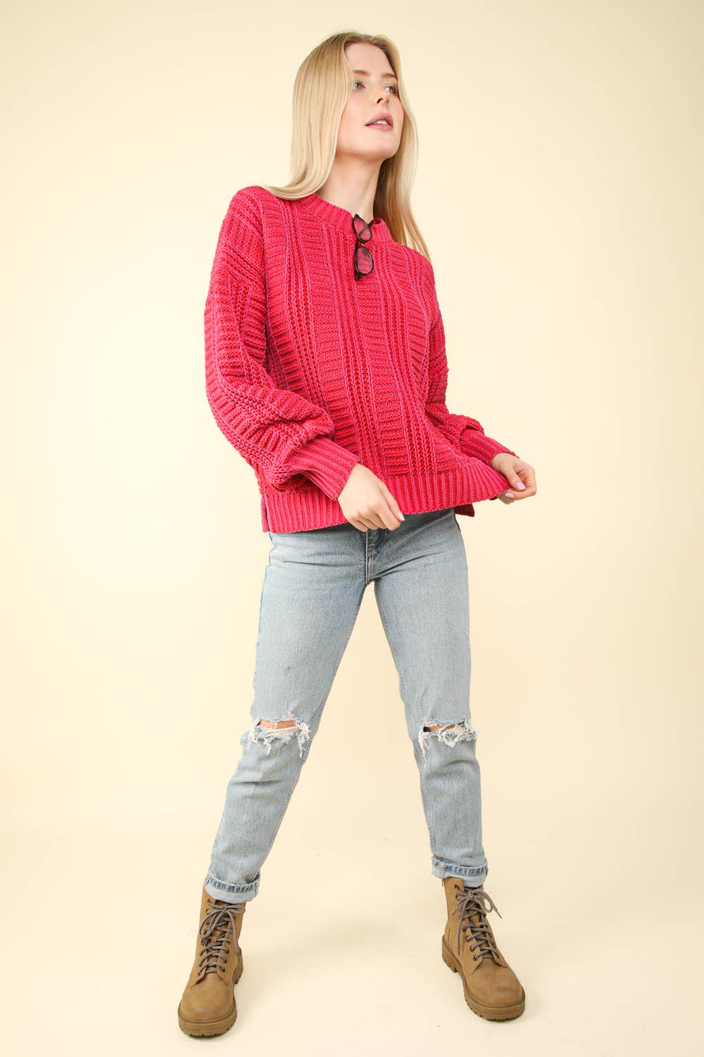 Two Tone Cozy Sweater Knit Top