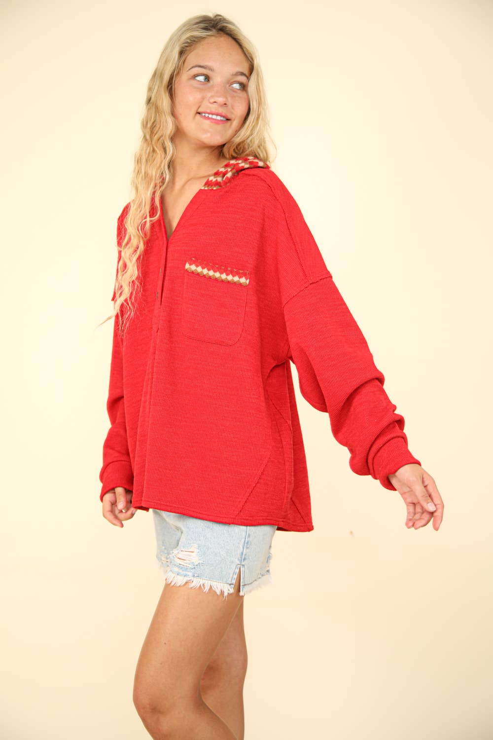 Oversized Contrast Hoodie Cozy Knit Top