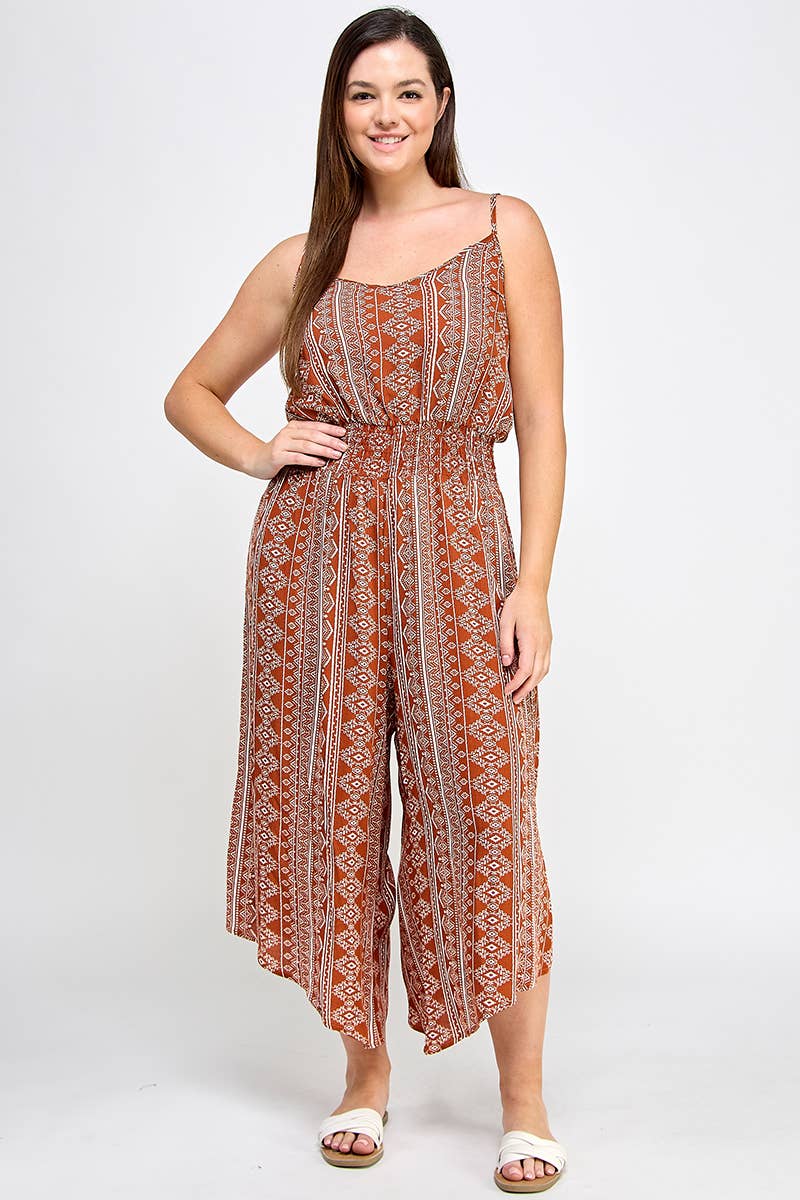Plus Size Sleeveless Boho Print Jumper