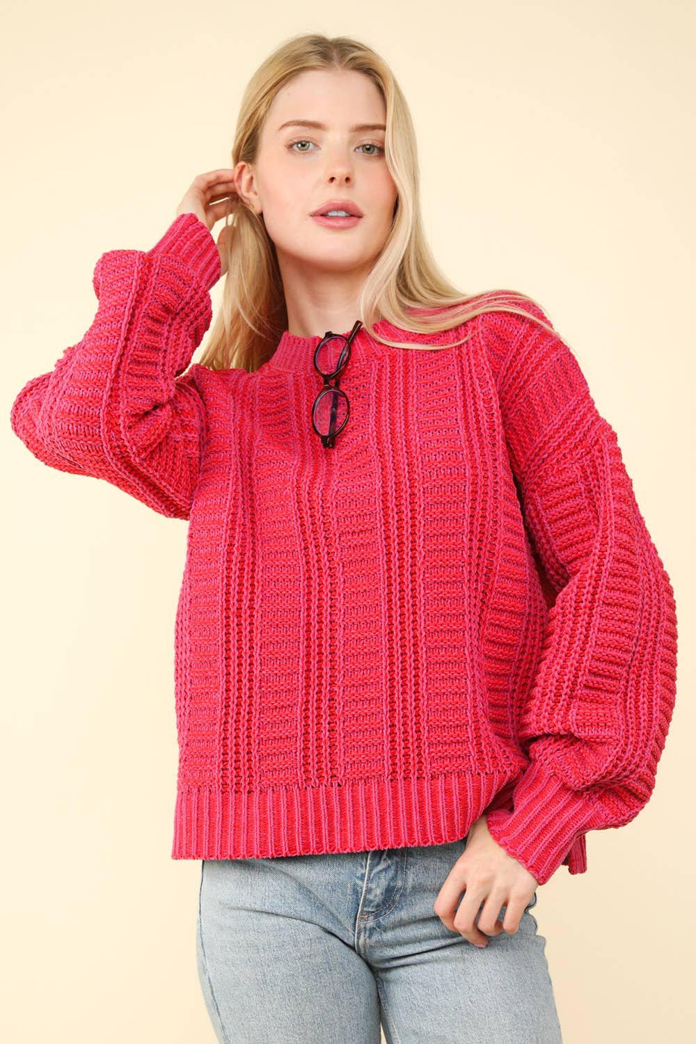 Two Tone Cozy Sweater Knit Top