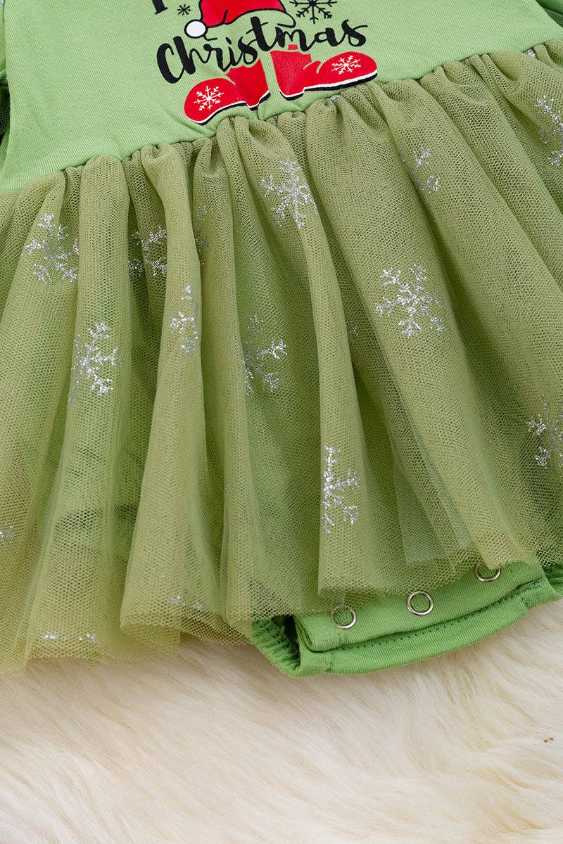 Kids Charm Online - "Merry Christmas" Green long sleeve dress with sparkly tulle. RPG50143023AMY