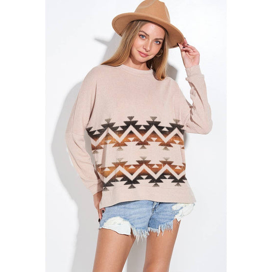 Zig zag print long sleeve knit top