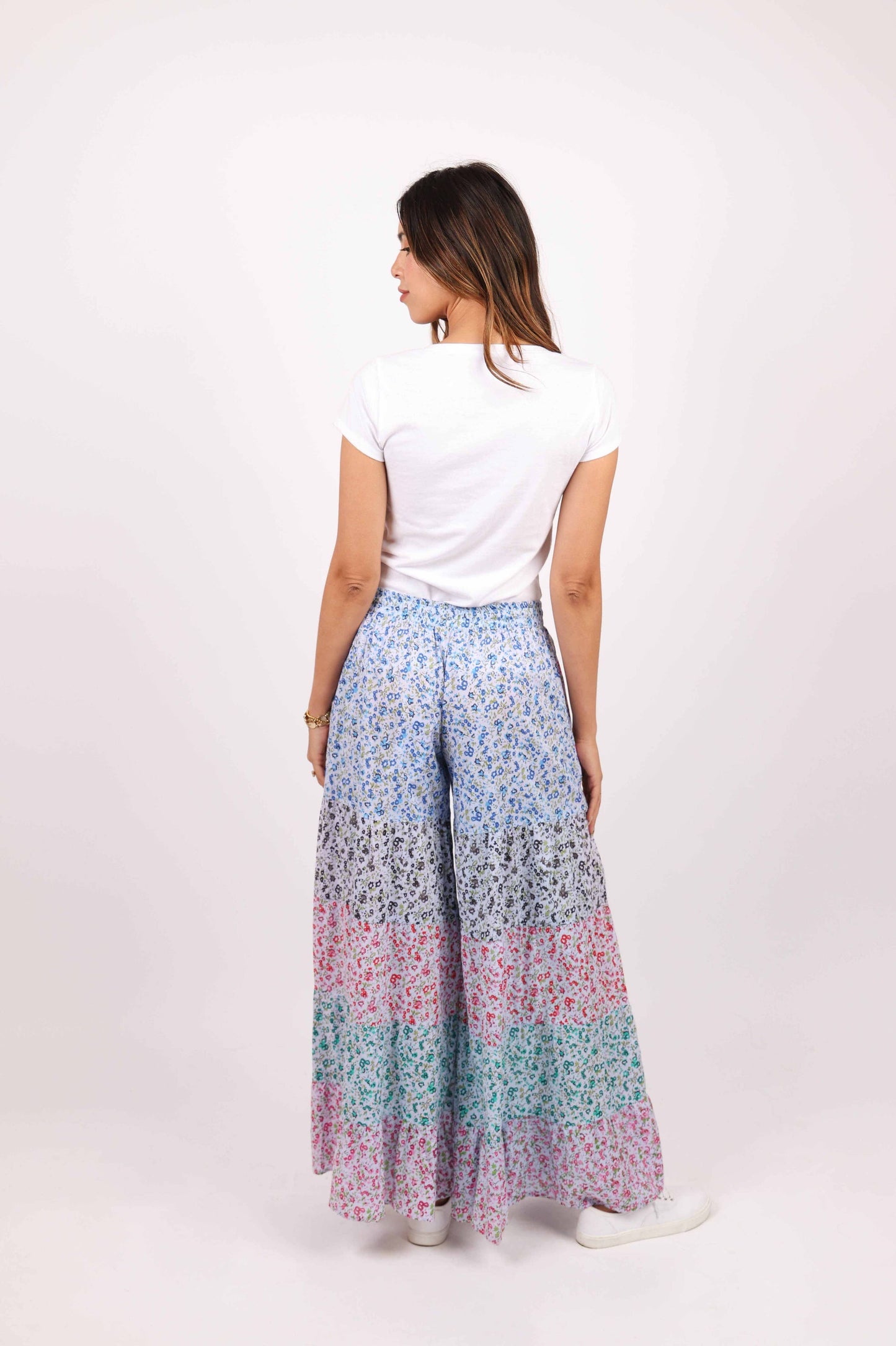 Blue Ditsy Print Cotton Palazzo Pants