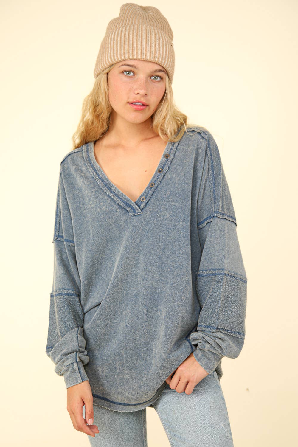 Knit V-Neck Oversized Top