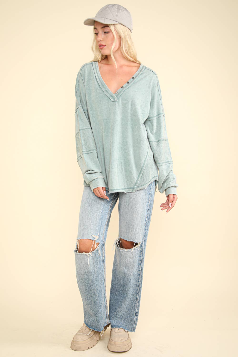 Knit V-Neck Oversized Top