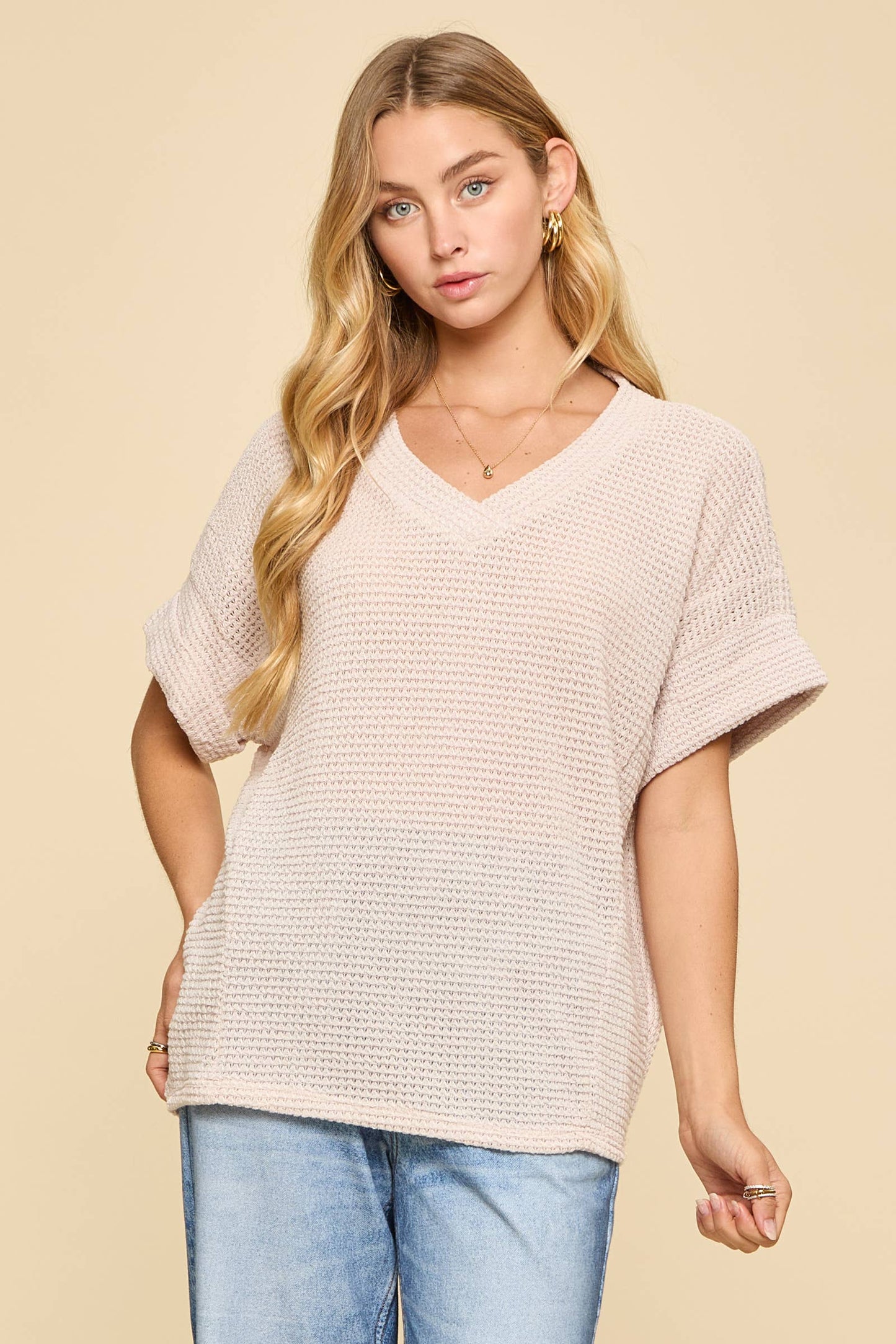 V-Neck Lightweight Sweater Crochet Knit Poncho Top