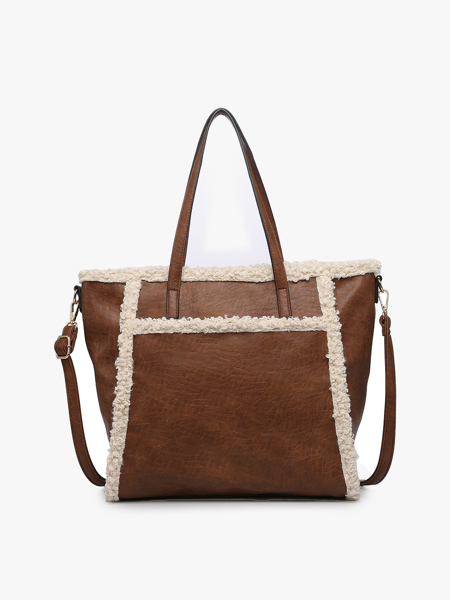 Jen & Co. - M2174 Lulu Sherpa Trim Tote w/ Front Pocket