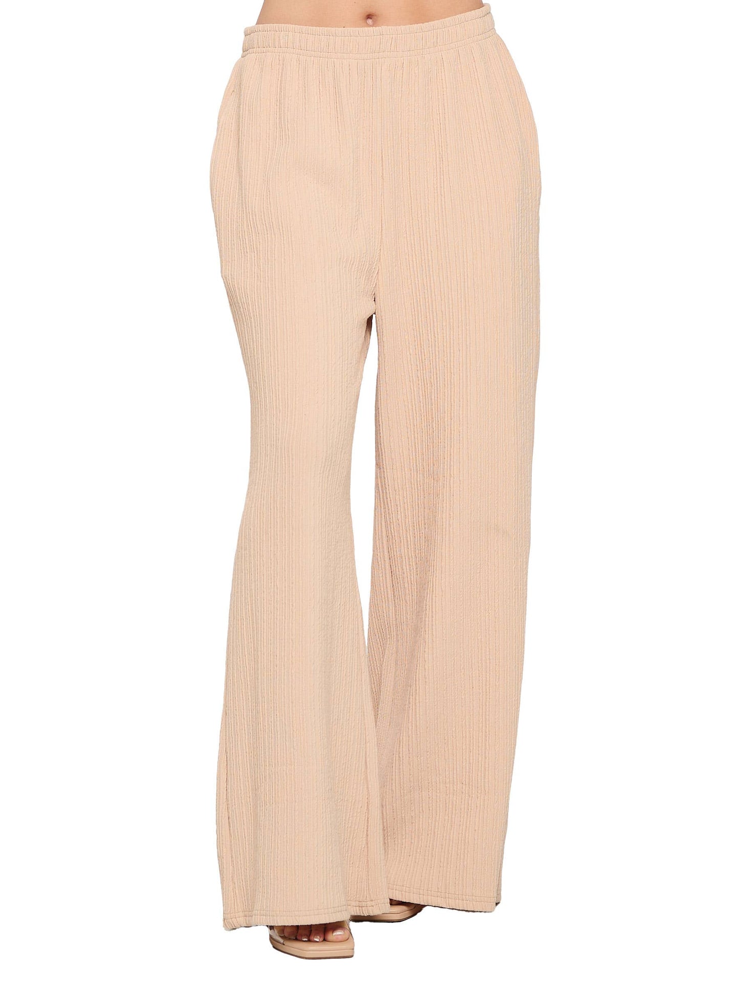 Pants Casual Easy Fit Wide Leg Ribbed