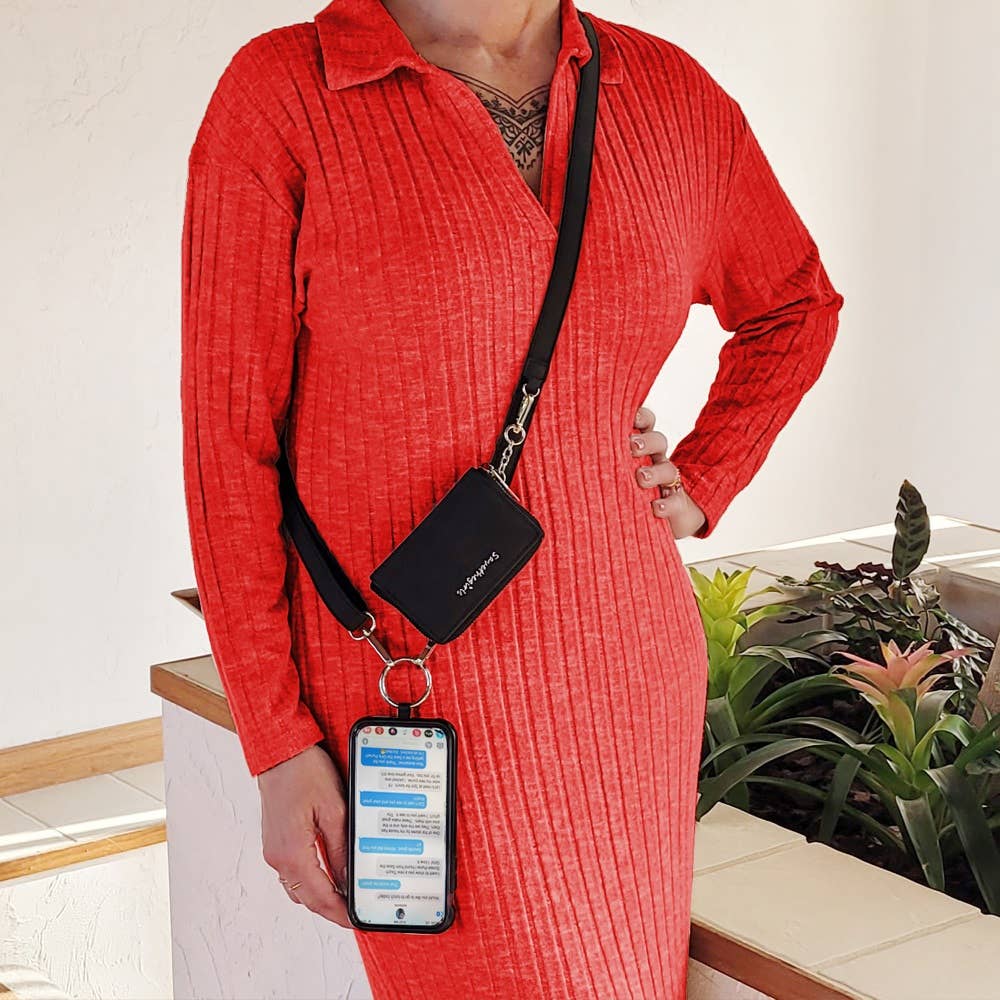 Save The Girls - Clip & Go Strap with Pouch Brushed Vegan Leather Collection: Black - Black Pouch