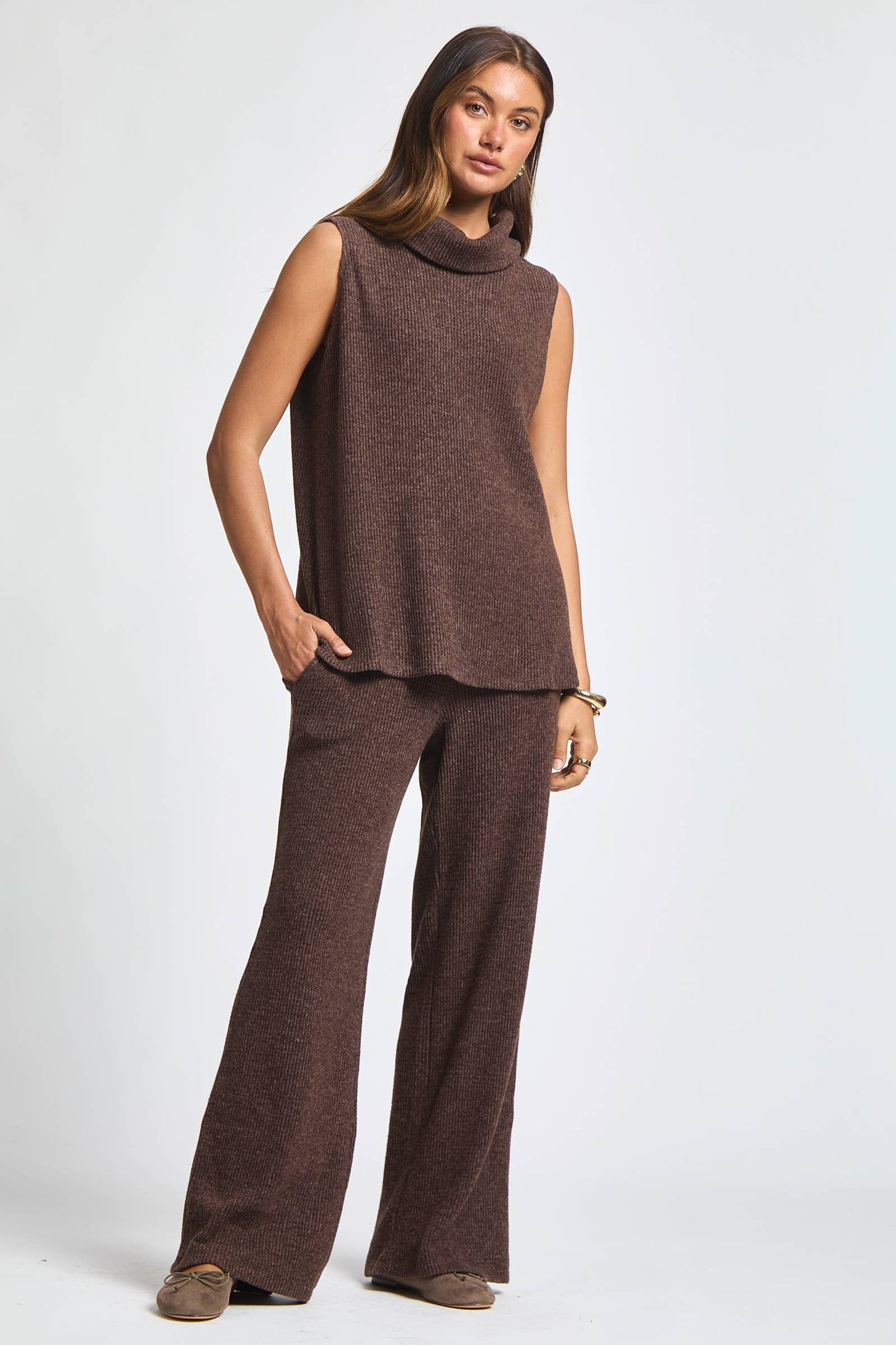 Dear Scarlett - 3 Piece Set Cowl Neck Tank Top + Cardigan + Pants